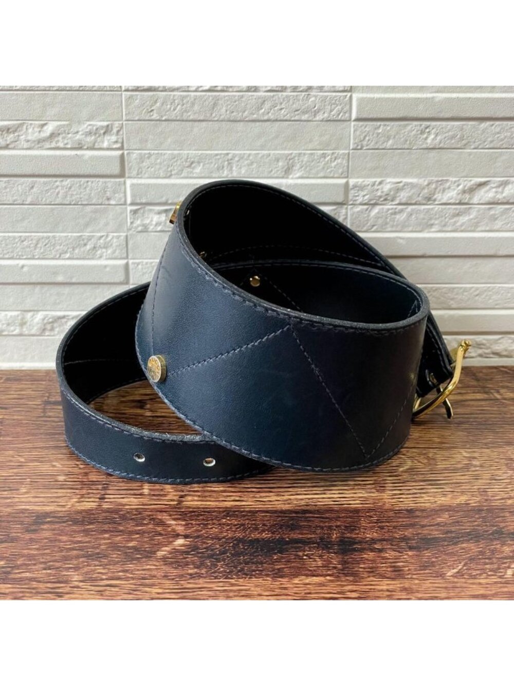 Gucci GG Leather Belt Gold Buckle Navy Hysteria - Picture 3 of 10